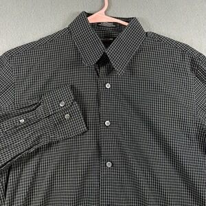 Structure Mens Slim Fit Button Down Shirt Black White Grid Check M 15-15.5 32/33